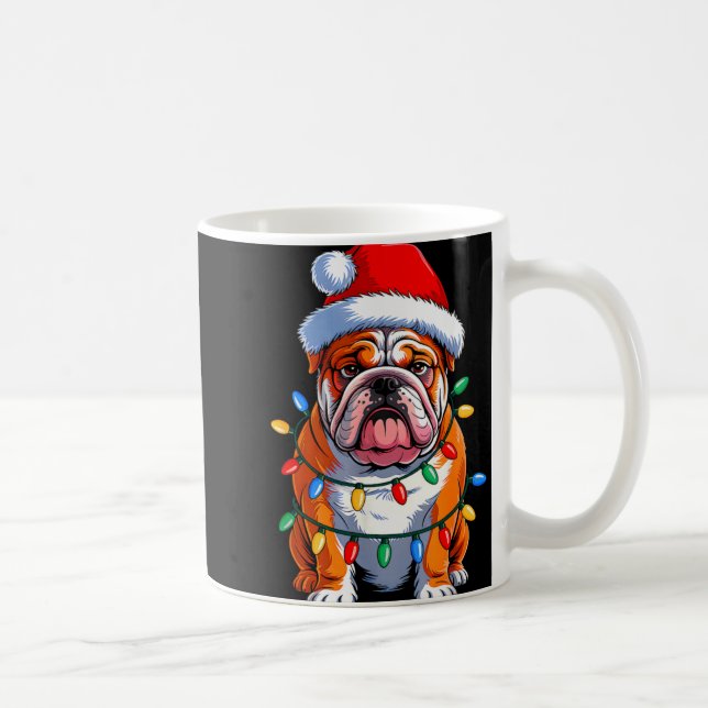English Bulldog Dog Christmas Lights Santa Hat Xma Kaffeetasse (Rechts)