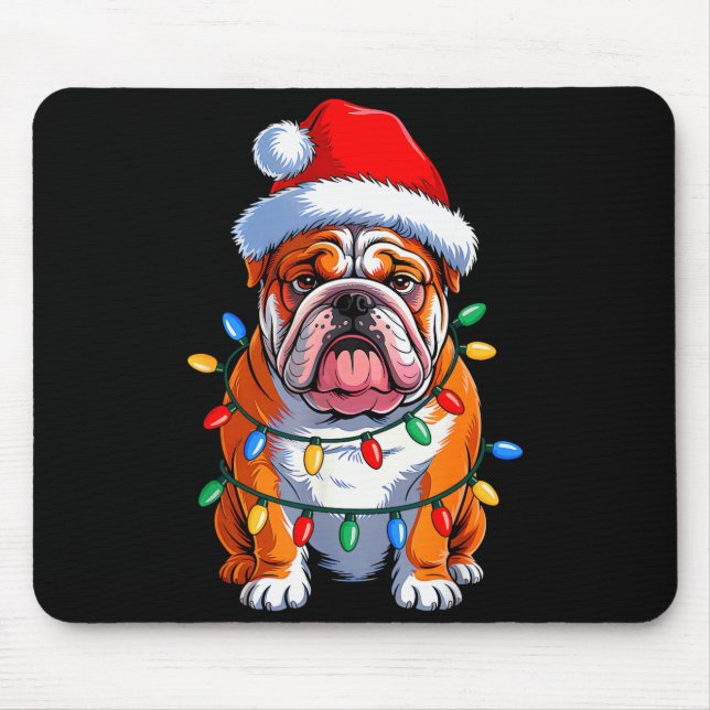 English Bulldog Dog Christmas Lights Santa Hat Xma Mousepad (Vorne)