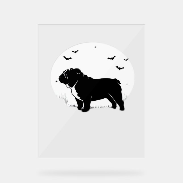 English Bulldog Dog - Halloween Moon Silhouette Ov Acrylschild (Vorderseite)