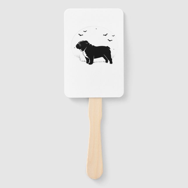 English Bulldog Dog � Halloween Moon Silhouette Ov Fächer (Vorderseite)