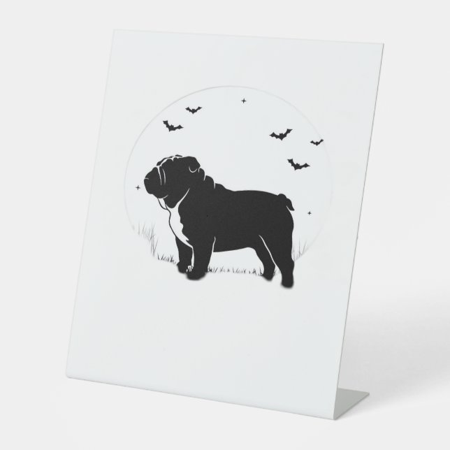 English Bulldog Dog � Halloween Moon Silhouette Ov Sockelschild (Vorderseite)