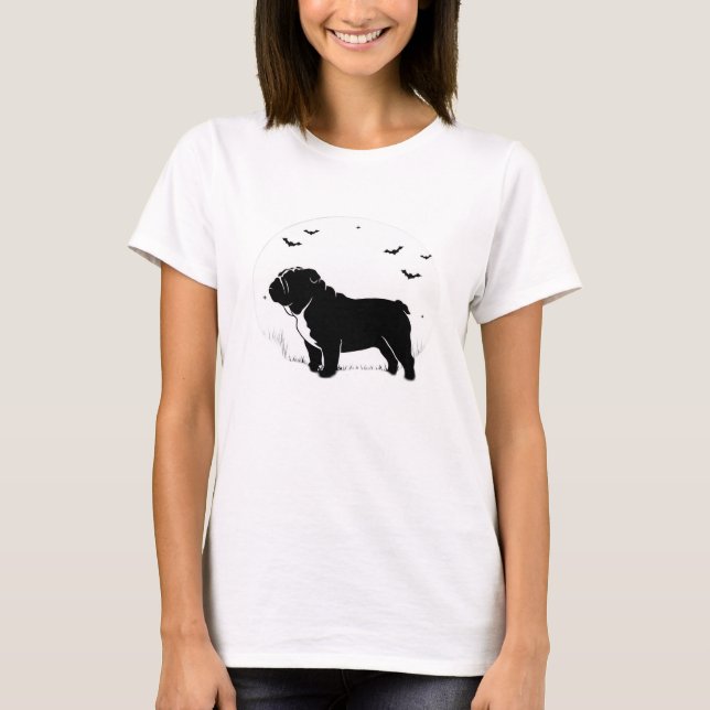 English Bulldog Dog � Halloween Moon Silhouette Ov T-Shirt (Vorderseite)