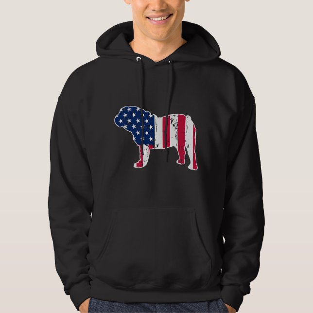 English Bulldog Dog Lovers American Flag 4th of Ju Hoodie (Vorderseite)