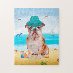 English Bulldog Dog on Beach Puzzle