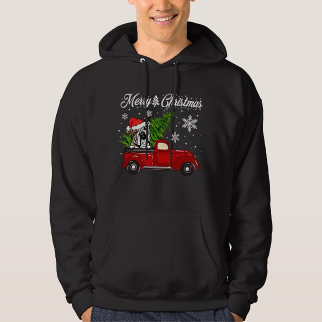 English Bulldog Dog Riding Red Truck Christmas Dec Hoodie (Vorderseite)