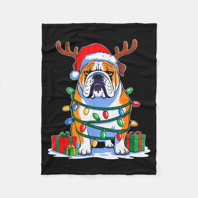 English Bulldog Dog Tree Christmas Lights Funny Xm Fleecedecke (Vorderseite)