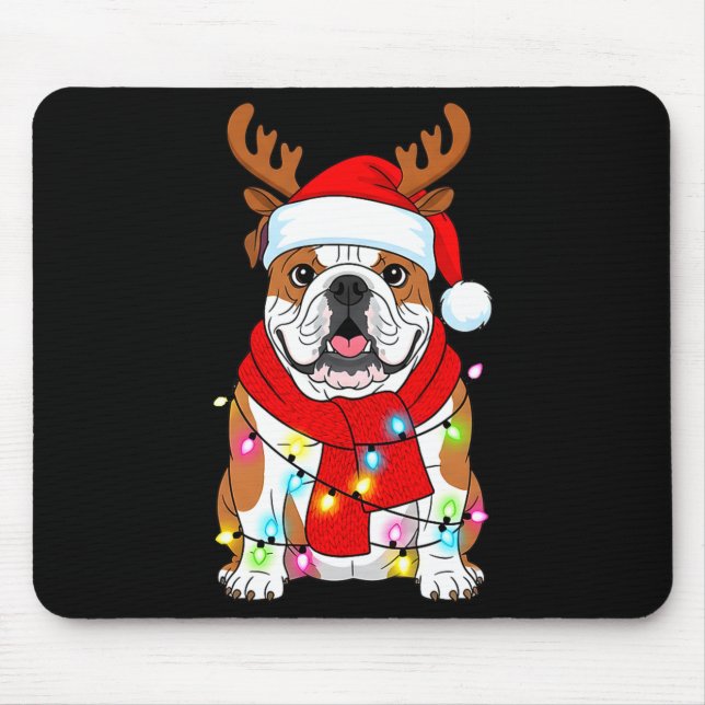 English Bulldog Dog Tree Christmas Lights Xmas Paj Mousepad (Vorne)