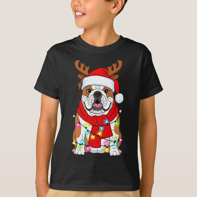 English Bulldog Dog Tree Christmas Lights Xmas Paj T-Shirt (Vorderseite)