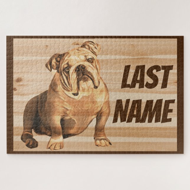 English Bulldog dog wood Rustic Puzzle (Horizontal)