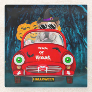English Bulldog Driving Car Beängstigend Halloween Glasuntersetzer