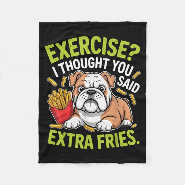 English Bulldog Exercise, Extra Fries Funny  Fleecedecke (Vorderseite)