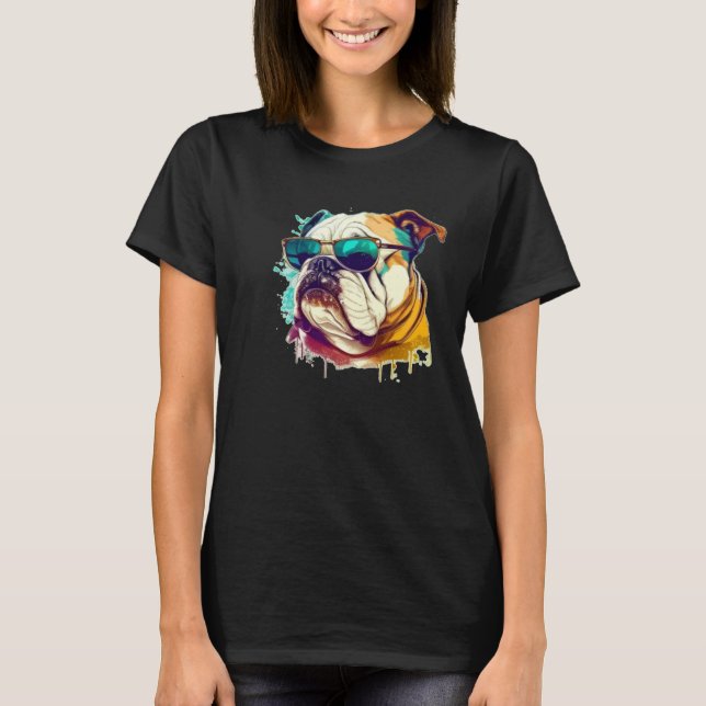 English Bulldog Face with Sunglasses T-Shirt (Vorderseite)