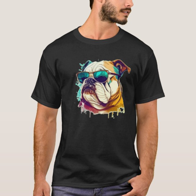 English Bulldog Face with Sunglasses T-Shirt (Vorderseite)
