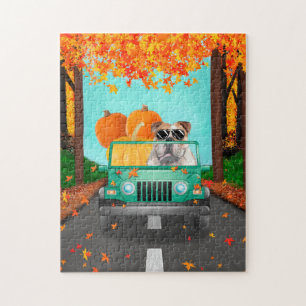 English Bulldog Fall Pumpkin Puzzle