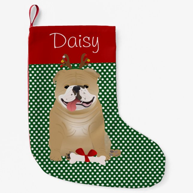 English Bulldog Fawn Color Personalisiert Kleiner Weihnachtsstrumpf (Vorderseite)