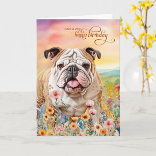 English Bulldog Feld der Wildblumen Geburtstag Karte