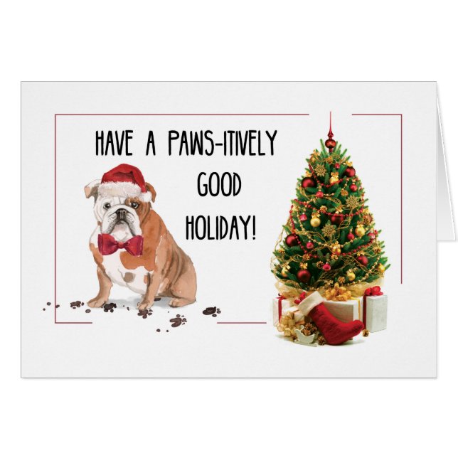 English Bulldog Funny Christmas Dog mit Baum (Vorderseite (Horizontal))