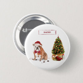 English Bulldog Funny Christmas Dog mit Baum Button