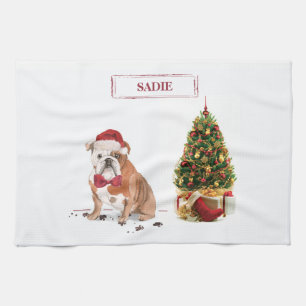 English Bulldog Funny Christmas Dog mit Baum Geschirrtuch