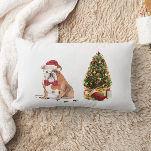 English Bulldog Funny Christmas Dog mit Baum Lendenkissen (Decke)