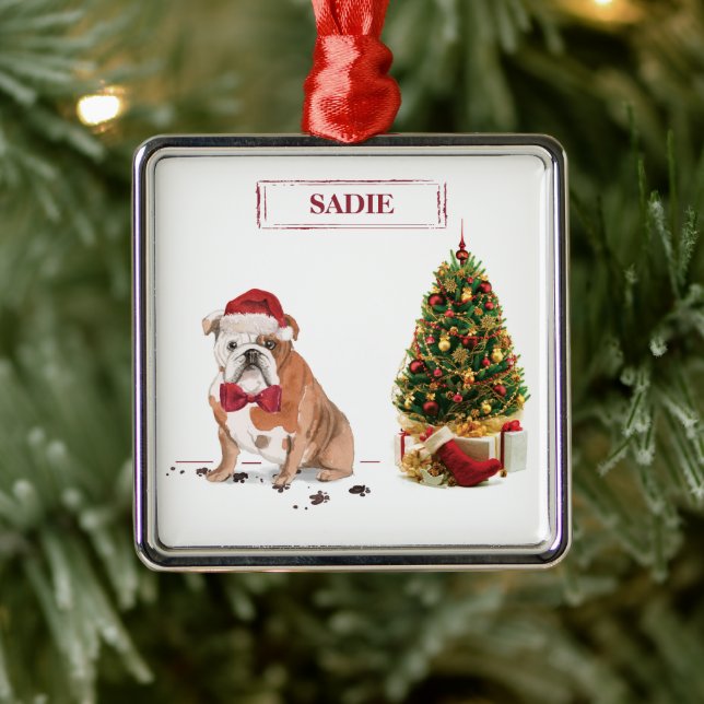 English Bulldog Funny Christmas Dog mit Baum Ornament Aus Metall (Baum)