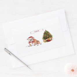 English Bulldog Funny Christmas Dog mit Baum Rechteckiger Aufkleber