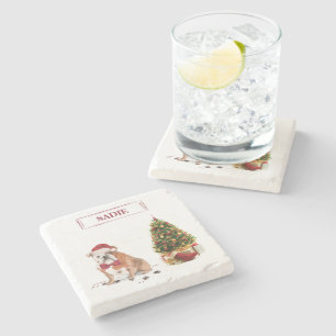 English Bulldog Funny Christmas Dog mit Baum Steinuntersetzer