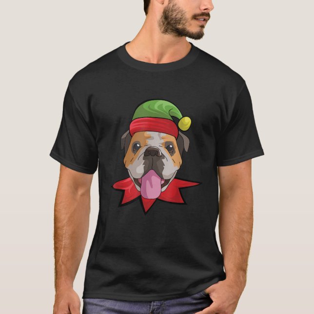 English Bulldog  Funny Dog Elf Christmas Gif  T-Shirt (Vorderseite)