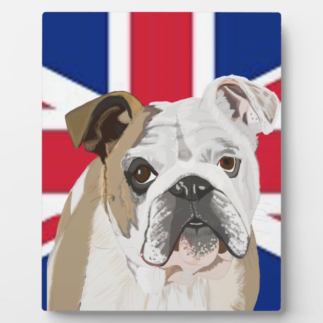 English Bulldog gegen einen EU Jack Fotoplatte (Vorderseite)