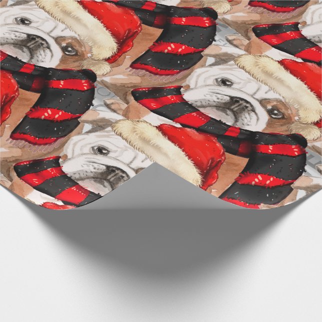 English Bulldog Gemustert Weihnachten Geschenkpapier (Ecke)