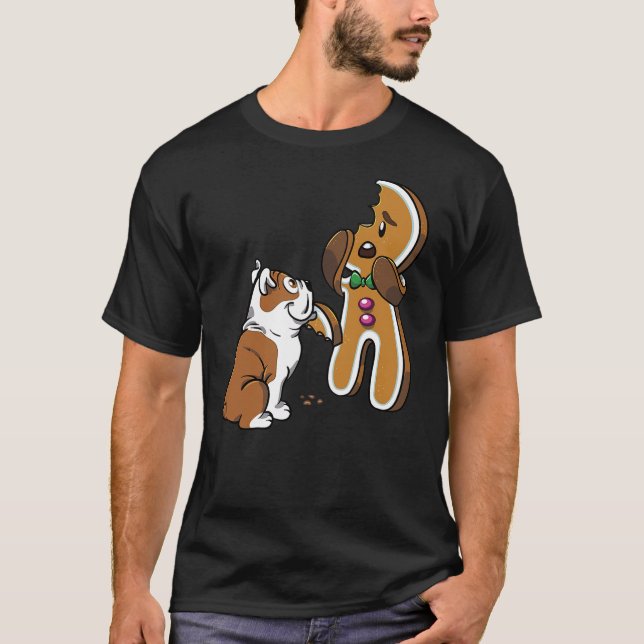 English Bulldog Gingerbread Man Christmas Dog Shir T-Shirt (Vorderseite)