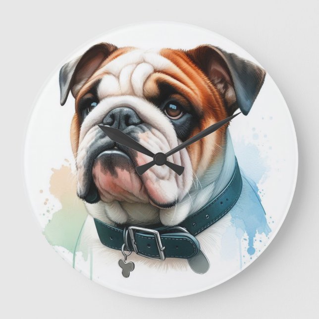 English Bulldog Große Wanduhr (Vorderseite)