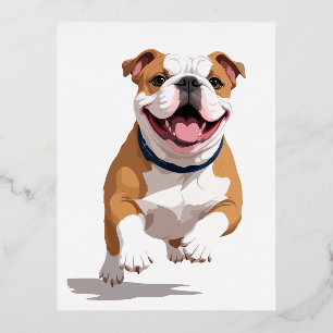English Bulldog Happy Playful Fun Jumping Joyful Folien Feiertagspostkarte