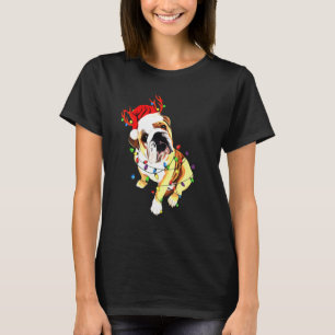 English Bulldog Hat Reindee Weihnachtsbeleuchtung T-Shirt