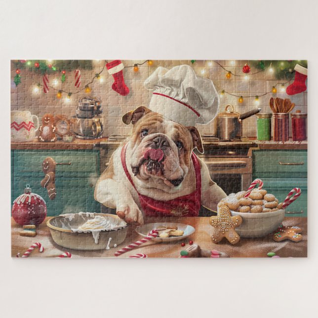 English Bulldog Holiday Baking: Festliche Weihnach Puzzle (Horizontal)