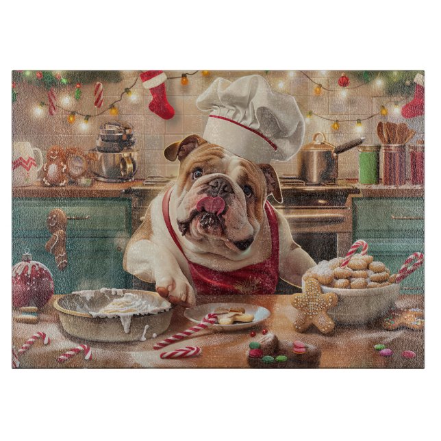 English Bulldog Holiday Baking: Festliche Weihnach Schneidebrett (Vorderseite)