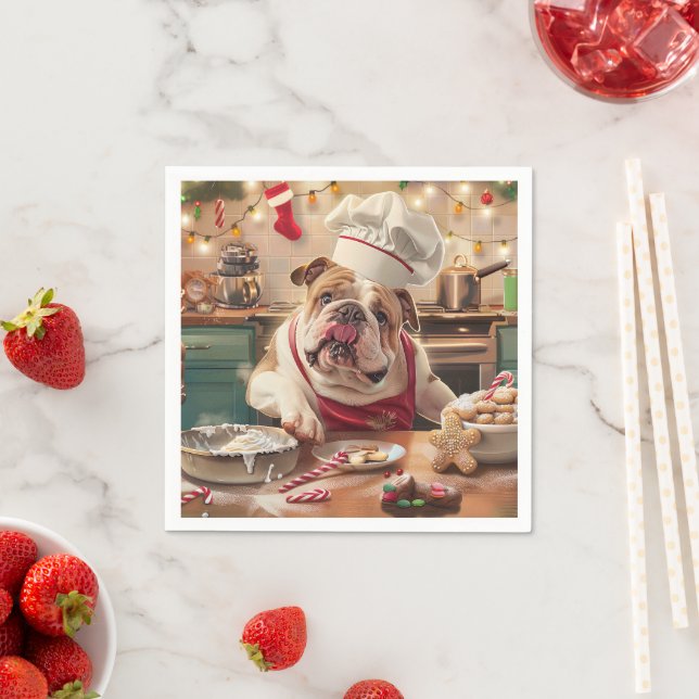 English Bulldog Holiday Baking: Festliche Weihnach Serviette (Beispiel)
