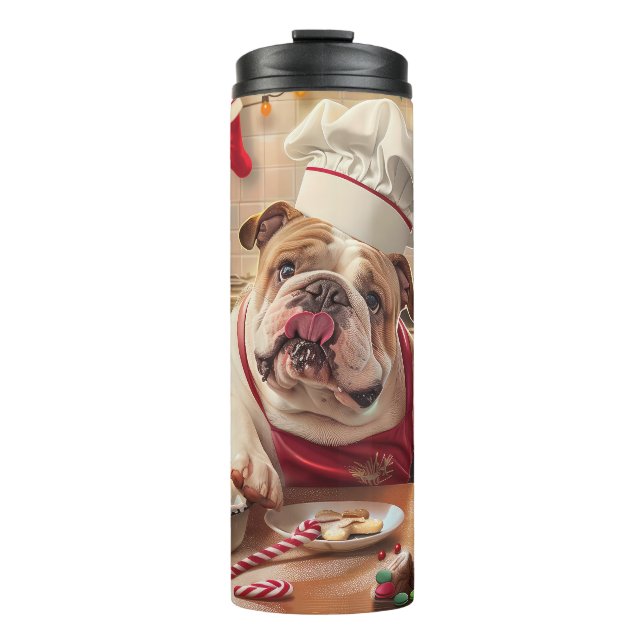 English Bulldog Holiday Baking: Festliche Weihnach Thermosbecher (Vorderseite)
