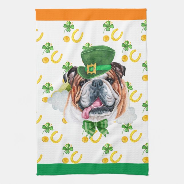English Bulldog Holiday Wohngestaltung St Patricks Geschirrtuch (Vertikal)
