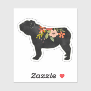 English Bulldog Hund Breed Boho Floral Silhouette Aufkleber
