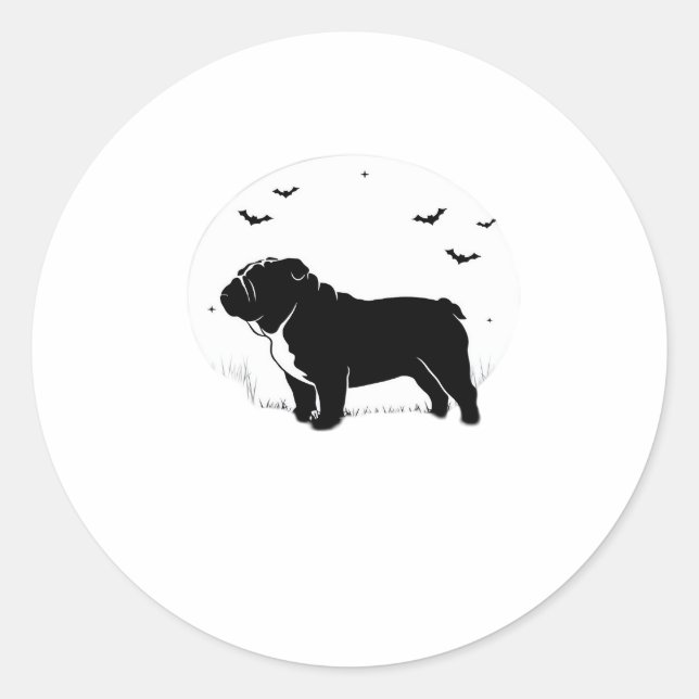English Bulldog Hund � Halloween Moon Silhouette O Runder Aufkleber (Vorderseite)