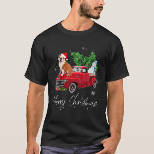 English Bulldog Hund Reiten Red Truck Weihnachten T-Shirt