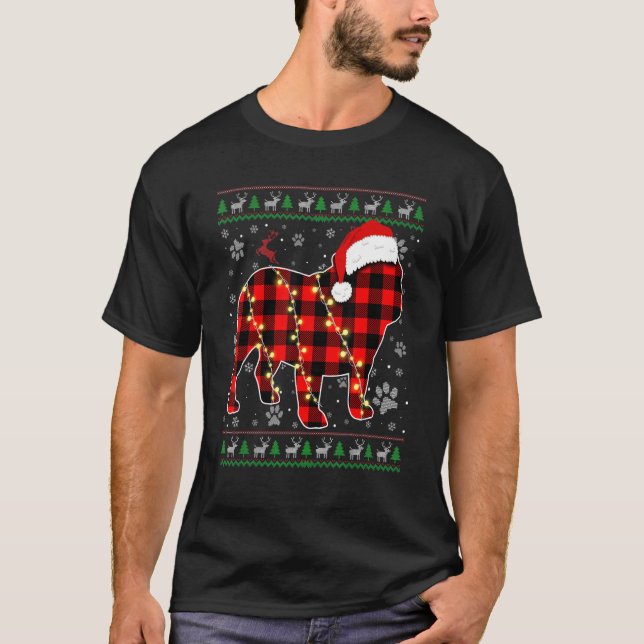 English Bulldog Hund Xmas Weihnachtsmannmütze Ugge T-Shirt (Vorderseite)