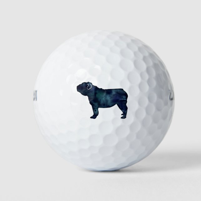 English Bulldog Hunde Breed Watercolor Silhouette Golfball (Vorderseite)