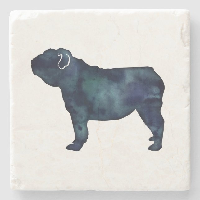 English Bulldog Hunde Breed Watercolor Silhouette Steinuntersetzer (Vorderseite)