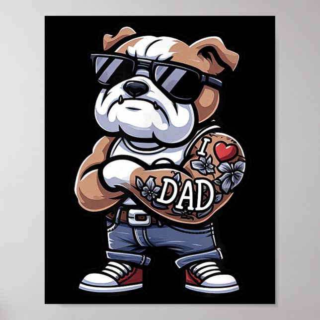 English Bulldog I Liebe Vater Funny Dog Tattoo Poster (Vorne)