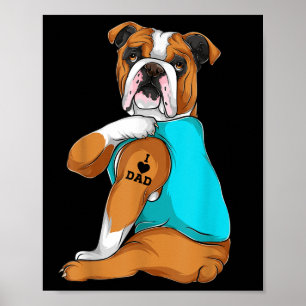 English Bulldog I Liebe Vater Tattoo Apparel, Dog  Poster
