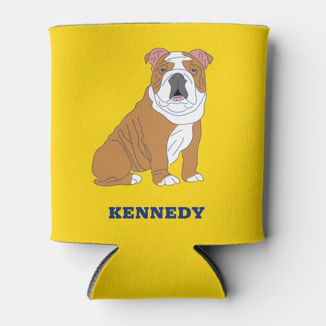 English Bulldog Illustration Personalisiert Dosenkühler (Vorderseite)