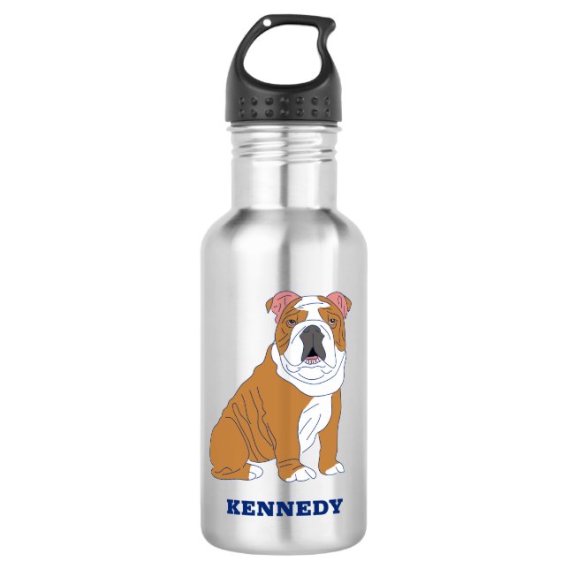 English Bulldog Illustration Personalisiert Edelstahlflasche (Vorderseite)