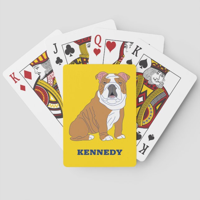 English Bulldog Illustration Personalisiert Spielkarten (Rückseite)
